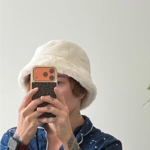 H&M Cream Faux Fur Bucket Hat